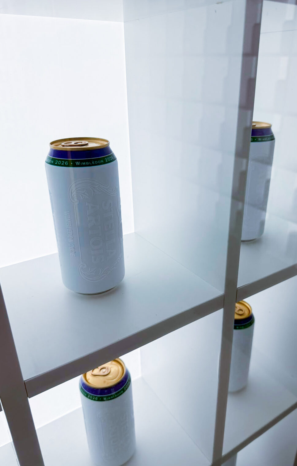 Finished cans on display shelving
