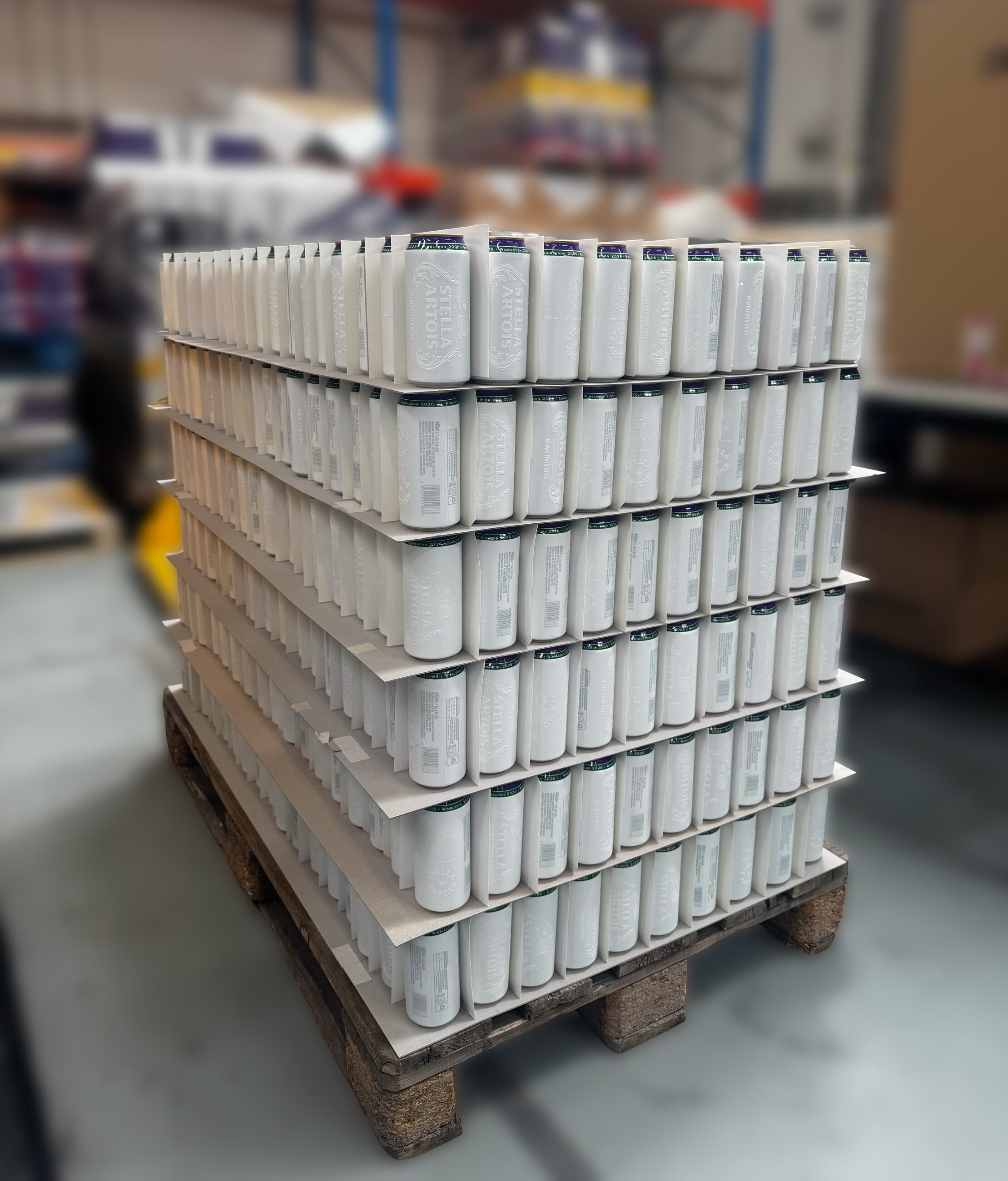 Full pallet of finished cans ready for transport