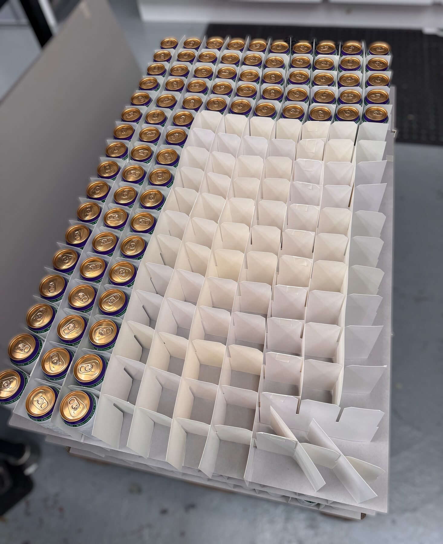 Finished cans being packed into trays